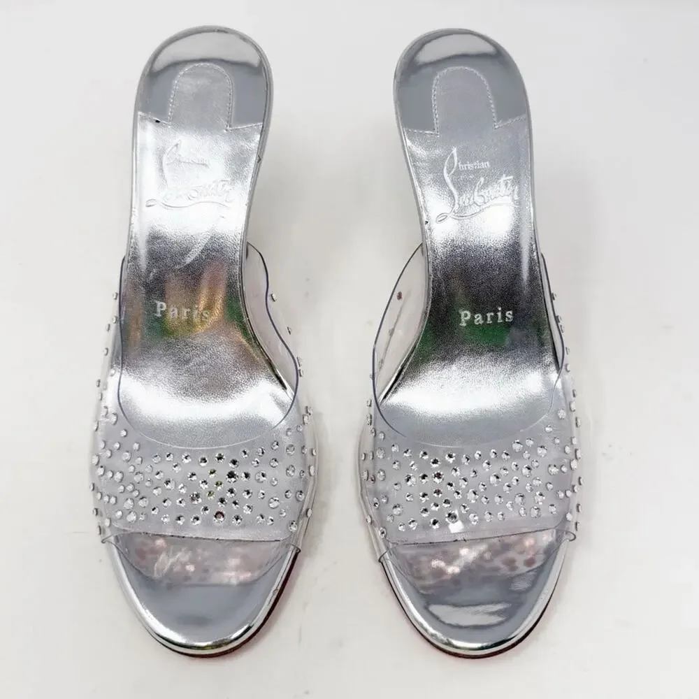 Christian Louboutin Degramule Strass PVC Mule Sandal Heels Womens Size EU 37